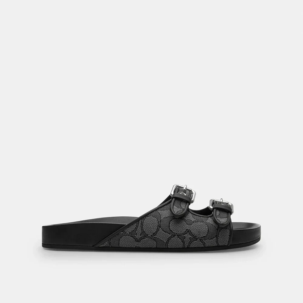 Coach Outlet Two Band Buckle Sandal In Signature Jacquard